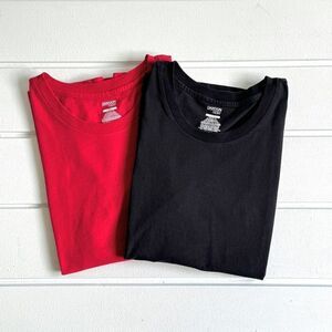 Lot Of 2 Danskin Now Women's Red & Black Crew Neck Cotton Blend Tees Size Large